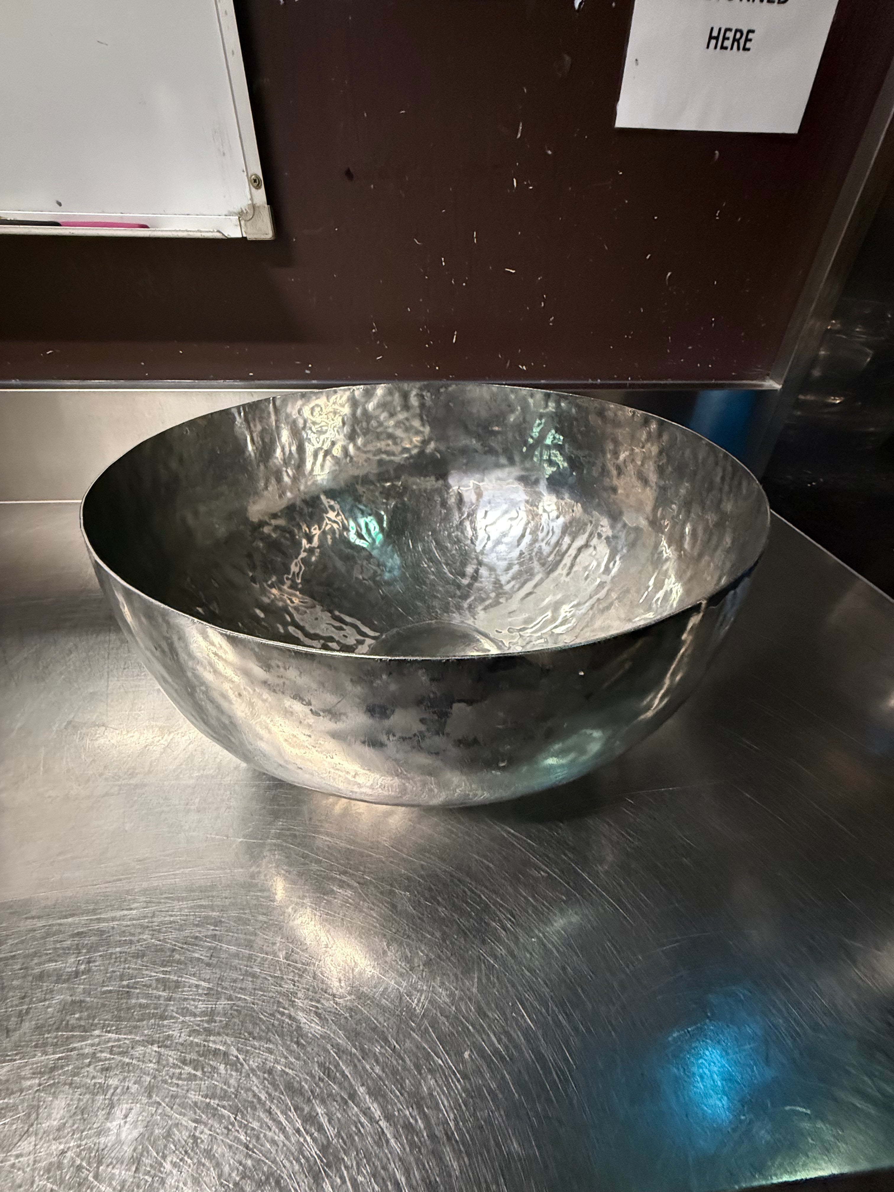 Large Hand-Beaten Stainless Steel Punch Bowl